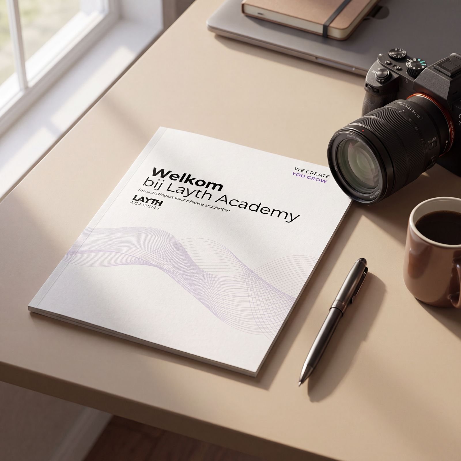 Welkomstgids van Layth Academy op een bureau