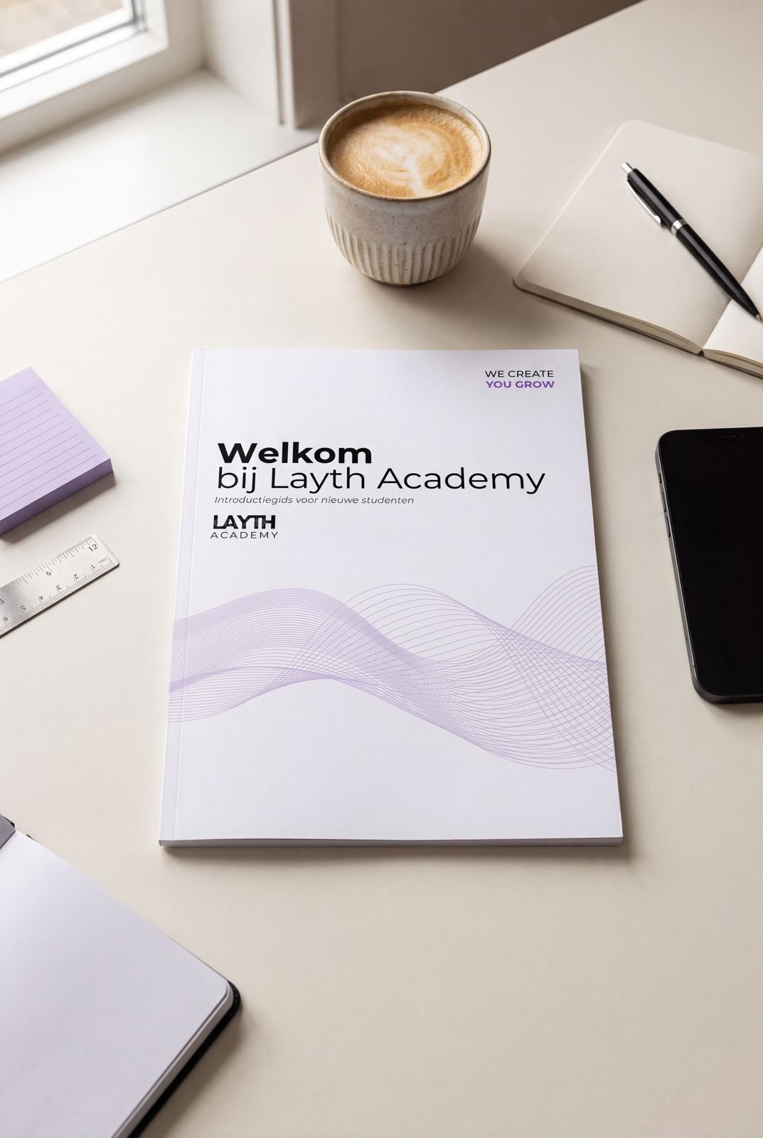 Introductiegids Layth Academy naast koffie en notitieboek